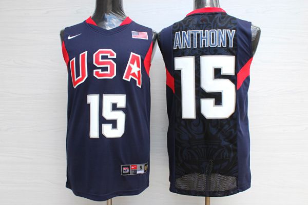 Men USA #15 Anthony Dark Blue Stitched Nike NBA Jersey